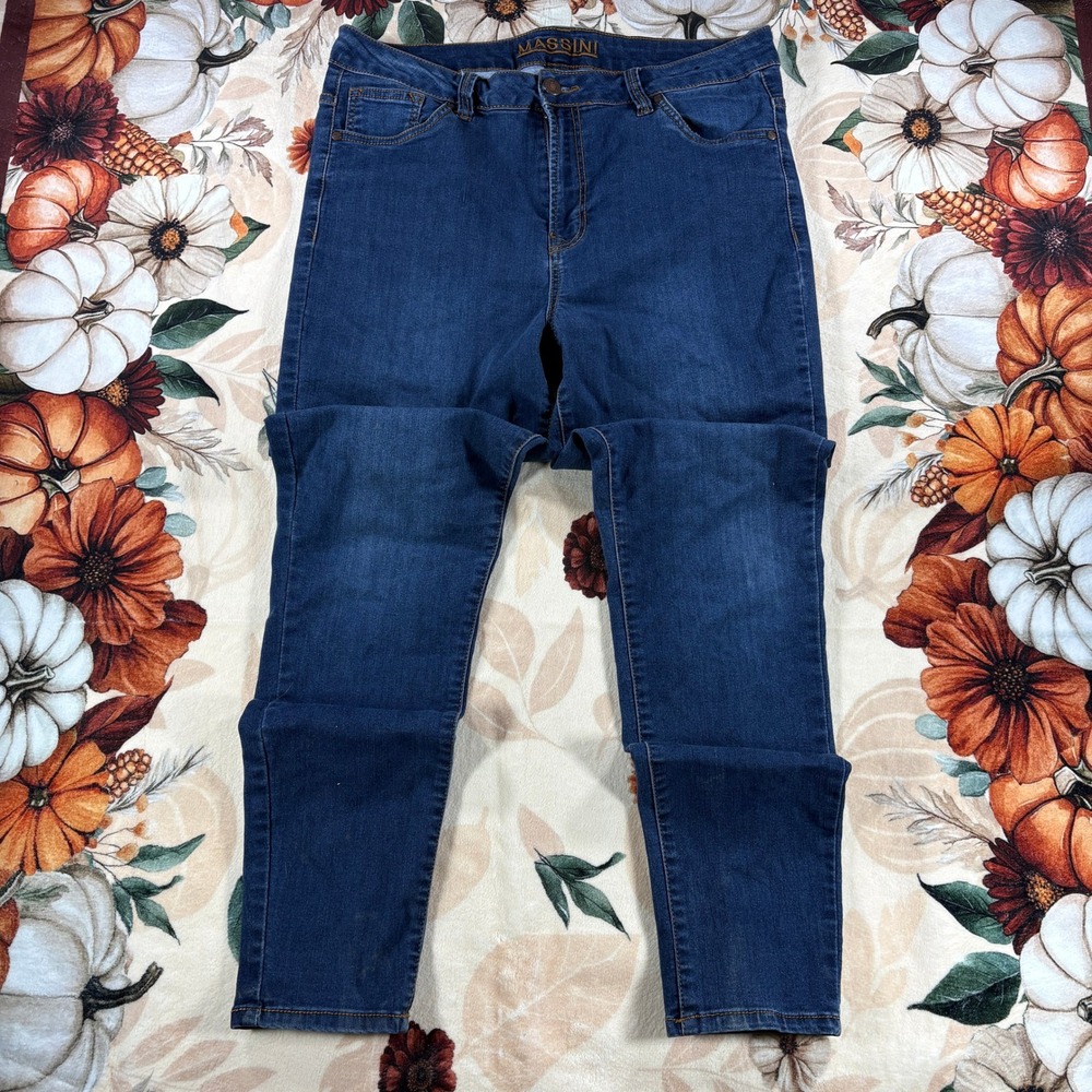 Massini Mid Rise Skinny Dark Wash Stretch Denim Jeans Womens 5 Pocket Size 16